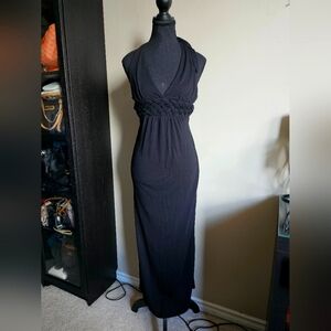 Black Maxi Dress with Braided Waist Detail - Women